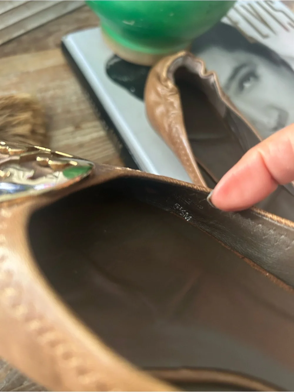 Tory Burch Tan Leather Logo Ballet Flats with Gold Medallions
